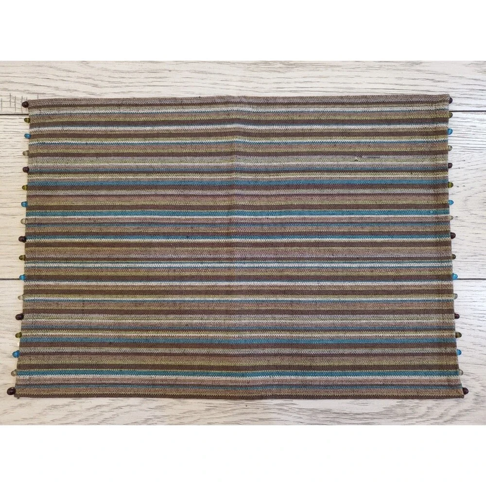 Pier 1 Imports Cotton Brown Spicy Stripe Beaded Placemats Set of 2 20